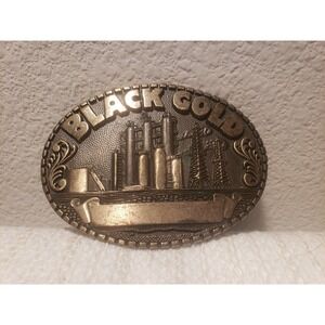 80s Award Design Medals BLACK GOLD Brass OILFIELD DERRICKS 24K Plated Buckle